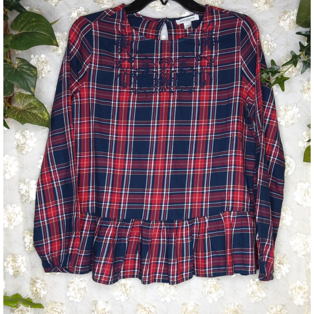 Beach Lunch Lounge | Women's Flannel Peplum Embroidery 100% Cotton Size Small